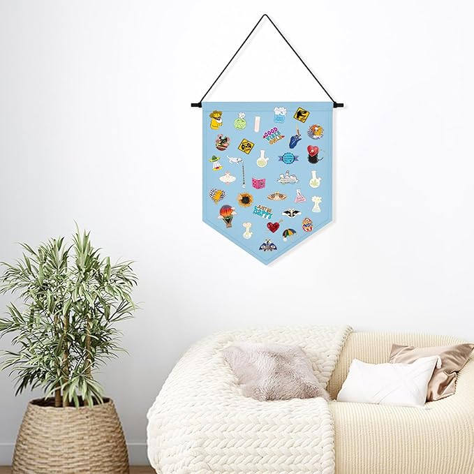 Wall Hanging Brooch Organizer Storage Board Colorful Enamel Pin Badge Canvas Display Banner Earrings Case Collection Holder 12.6x10in(Not Include Any Accessories) (Navy Blue)
