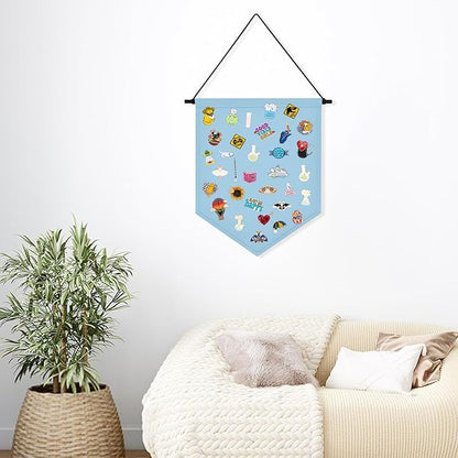 Wall Hanging Brooch Organizer Storage Board Colorful Enamel Pin Badge Canvas Display Banner Earrings Case Collection Holder 12.6x10in(Not Include Any Accessories) (Blue)