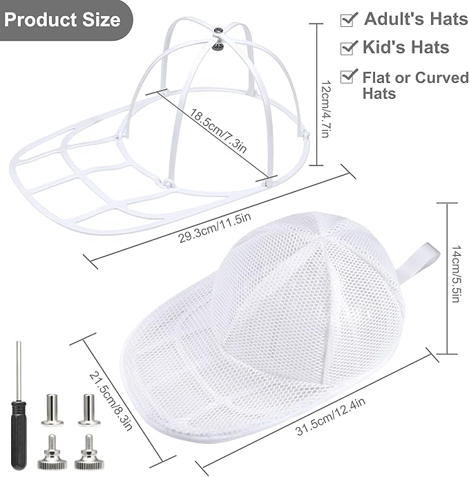 MAGTSMEI Hat Washer Cage for Washing Machine, Hat Washer Cage，Baseball Cap Washing Cage,Cleaning and Protecting Hats in Dishwasher (White 2 Pack)