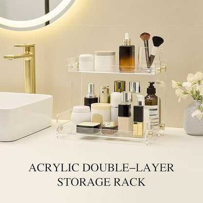 LEQ 2 Tier Bathroom Organizer Countertop Storage, Acrylic Standing Holder Cosmetic Storage Perfume Shelf for Bathroom, Bedroom, Dressing Table and Other Scenes that Need Storage