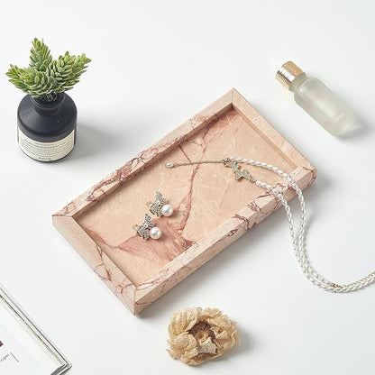 Natural Small Marble Vanity Tray, Luxury Stone Organizer for Bathroom & Kitchen | Holds Soap Dispenser, Jewelry, Perfume | Non-Resin, Non-Ceramic Décor