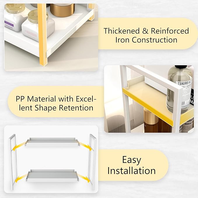 2-Tier Bathroom Countertop Organizer Multifunctional Vanity Tray Cosmetic and Makeup Storage Rack Kitchen Spice Shelf Freestanding Organizer (Black)