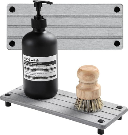 Razborci 2 Pack Fast Drying Water Absorbing Diatomite Stone Mat Tray for Kitchen & Bathroom Counter - Instant Dry Sink Caddy Organizer - Vanity Holder for Soap, Sponge – Light Gray 10" x 4"