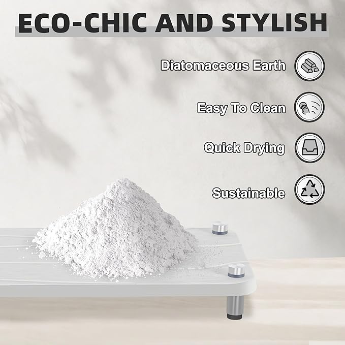 2Pcs Stone Drying Mat, Water Absorbing Stone Tray with Stainless Steel Feet, Fast Drying Diatomite Stones Sink Tray, Soap Dish Rack, Vanity Trays Dispenser Organizer for Bathroom(11"L x 4.3"W x 1.3"H)