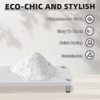 2Pcs Stone Drying Mat, Water Absorbing Stone Tray with Stainless Steel Feet, Fast Drying Diatomite Stones Sink Tray, Soap Dish Rack, Vanity Trays Dispenser Organizer for Bathroom(11"L x 4.3"W x 1.3"H)