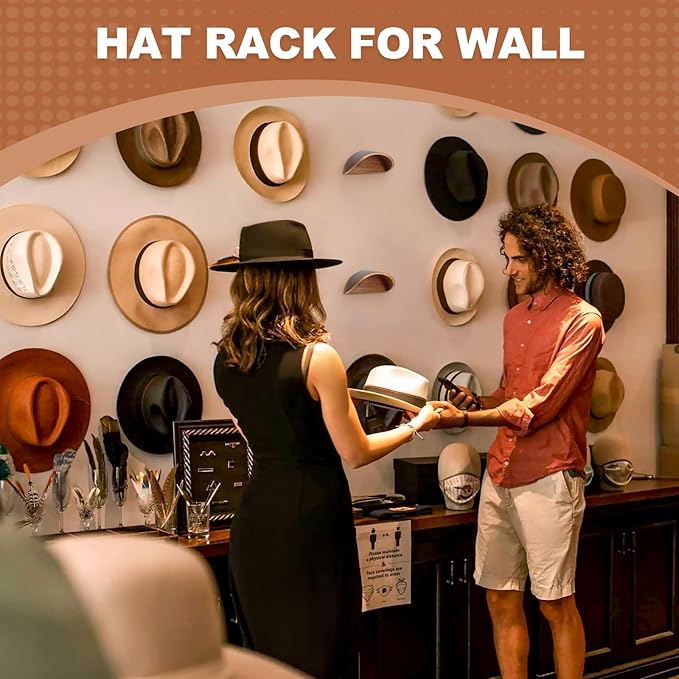 2 Pack Cowboy Hat Rack Wall Mount, Non-Damaging Curved Design, Space Saving Western Hat Organizer for Entryway Closet Bedroom