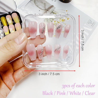 12 Pcs Press on Nail Packaging Box Press on Nail Storage Box for Press Ons with 60 Pcs Adhesive Double Sided Tape Acrylic Fake Nail Display Box False Nail Organizer Case for Home Salon Use