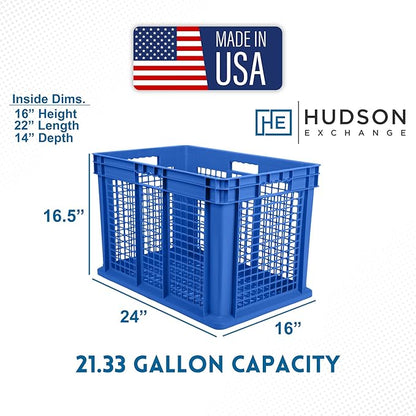 Hudson Exchange 24 x 16 x 16" Mesh Straight Wall Handled Storage Container Tote, Blue