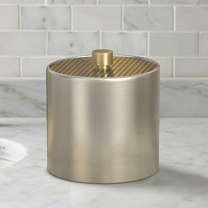 nu steel Selma Decorative Steel Bathroom Vanity Countertop Storage Organizer Canister Jar for Cotton Swabs, Rounds, Balls, Makeup Sponges, Bath Salts - Pewter & Gold Finish