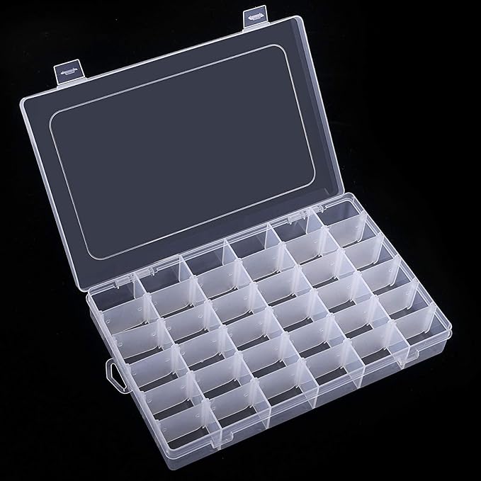 Benbilry 36 Grids Clear Plastic Organizer Box with Adjustable Dividers, 36 Compartment Clear Storage Container for Bead Organizer, Fishing Tackles, Felt Board and Jewelry Storage
