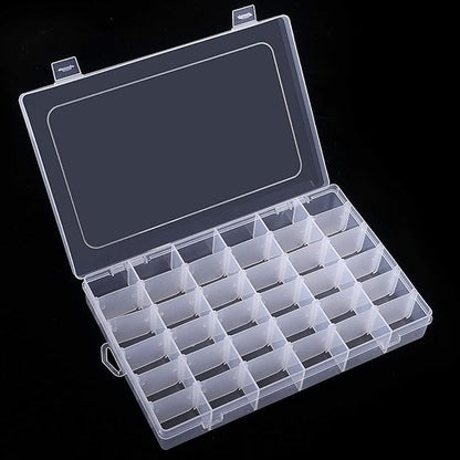 Benbilry 36 Grids Clear Plastic Organizer Box with Adjustable Dividers, 36 Compartment Clear Storage Container for Bead Organizer, Fishing Tackles, Felt Board and Jewelry Storage