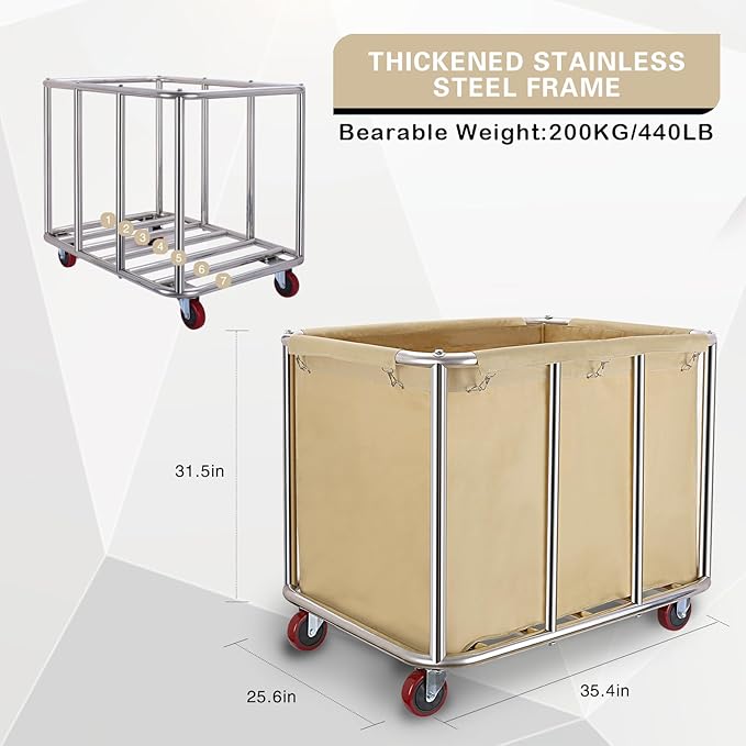 Commercial Laundry cart with Wheels,400L Industrial Laundry cart,Laundry Hamper with Wheels with Steel Frame and Oxford Cloth,440Lbs Load