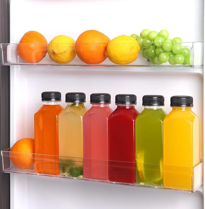 Moretoes 6pcs 12oz Plastic Juice Bottles with Caps, Clear Empty Reusable Water Bottles, Disposable Beverage Containers Bulk for Juicing Smoothies Turmeric Juice Milk and Other Beverages
