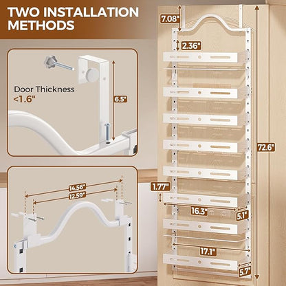 8-Tier Over The Door Pantry Organizer, Large 2 IN 1 Wall Mount or Hanging Spice Rack, Pantry Door Organizer and Storage with Adjustable Basket, Door Spice Rack for Pantry, White