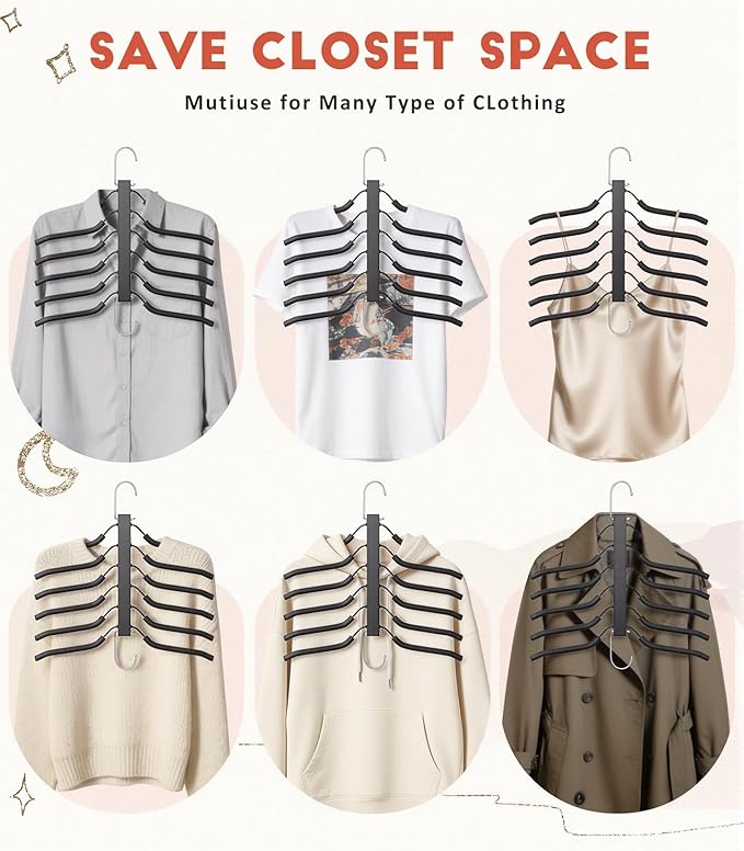 HUITEM Clothes Hangers Space Saving Hangers, 6 Tier Non Slip Shirt Hangers with Foam Padding, Space Saving Coat Hanger Closet Organizers and Storage for Shirts, Sweaters, T-Shirts, Jackets, 2 Pack