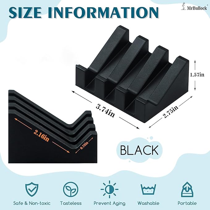 Self Draining Silicone Soap Dish for Shower & Kitchen - Non-Slip Waterfall Bar Soap Holder Tray, Soap Saver Keeps Soap Dry, Easy to Clean & Hygienic (Black, 1 Pack)