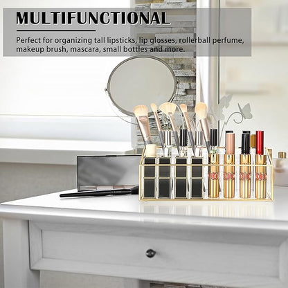ELLDOO Rollerball Perfume Organizer, 24 Acrylic Spaces Glod Glass Perfume Storage Holder Beauty Scent Holder, Makeup Lipgloss Lipstick Display Case