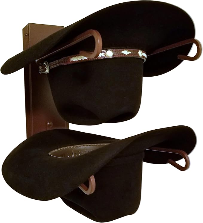 American Made 2 Hat Cowboy Hat Rack – Classic Wall Mounted Hat Holder Chisholm Trail Tan Steel