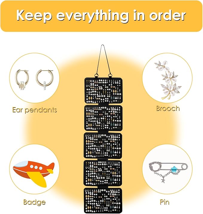 Hanging Enamel Pin Display Panel Felt Lapel Pin Board Foldable Enamel Pin Organizer Hanging Earring Organizer with 5 Loose-Leaf Board Pieces for Jewelry Pins (Black)