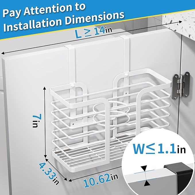 YIGII Hair Dryer Holder Adjustable Height - Hair Tool Organizer White Bathroom Organizer Hot Styling Tools Storage for Hair Dryer, Flat Iron, Curling Iron, Straightener
