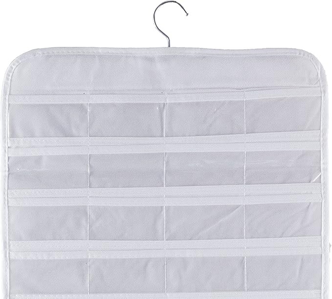 Bloss Hanging Jewelry Organizer, Double Sided 80 Pockets Jewelry Chain Storage Bag 2 Layer of Fabric Jewelry Organizer Holder for Necklace Bracelet Earring Rings - White