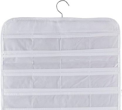 Bloss Hanging Jewelry Organizer, Double Sided 80 Pockets Jewelry Chain Storage Bag 2 Layer of Fabric Jewelry Organizer Holder for Necklace Bracelet Earring Rings - White