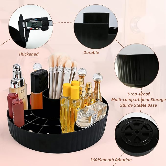 360° Rotating Makeup Perfume Organizer Cosmetic Storage for Skincare,Perfume,Lipstick & Makeup Brushes, Countertop Vanity Organizer (Black)