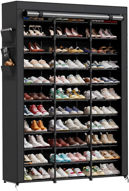 Ekisemio 12-Tier Tall Shoe Rack with Covers – Holds 72 Pairs, Large Capacity Vertical Shoe Organizer – Space-Saving Storage for Closet, Entryway, Bedroom
