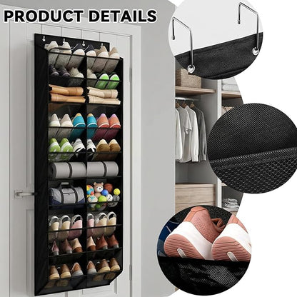 Over The Door Shoe Organizer Storage - Large Size Hanging Shoe Organizer Rack for Door Closet Holds 10 Tiers, Widened and Deep Pockets - Fit All The Family's Sneakers, Boots, Heels,Black