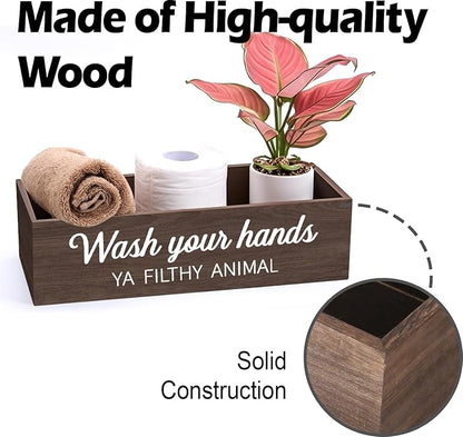 Bathroom Decor Box, Toilet Paper Basket 2 Sides Signs Farmhouse Bathroom Toilet Basket Tank Topper Rustic Farmhouse Home Decor for Livingroom Kitchen（One Dark Brown Box）