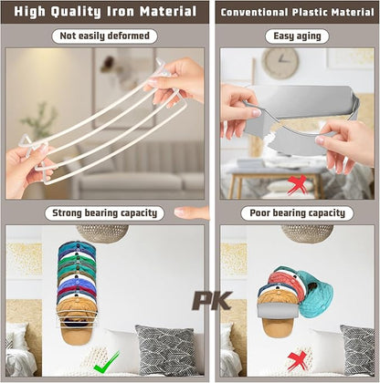 Fikoksol Hat Organizer for Baseball Caps, 2-Pack Beige White Metal Hat Rack for Wall Door, Adhesive/Wall Mounted Hat Storage Holder Small Closet Organizers and Storage Solution Ideas