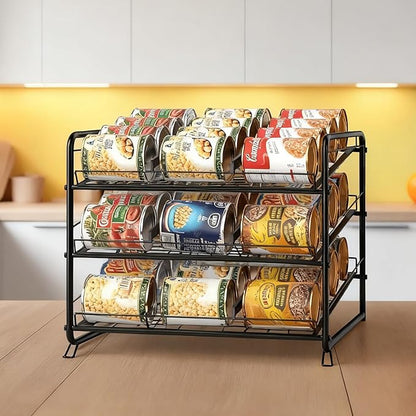 1pcs 3 Tier Can Rack Organizer, Cabinet Can Dispenser Storage Shelf - Heavy Duty Metal Wire Stackable Shelves for Pantry, Cabinet, Refrigerator Organization