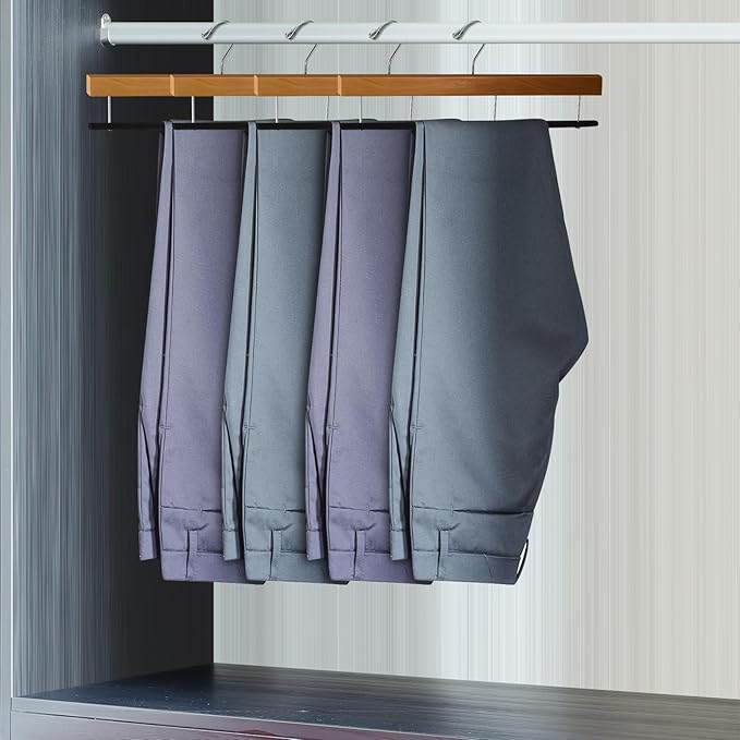 Chunful 30 Pack Wooden Velvet Pants Hangers - 16 Inch Non Slip Wood Pants Hangers with 360 Degree Swivel Hook Heavy Duty Space Saving for Jeans, Shorts & Dresses (Brown)