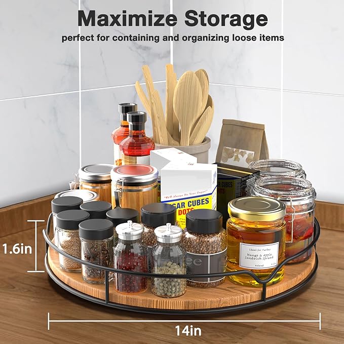 Lazy Susan Turntable Organizer for Cabinet Pantry Kitchen Countertop Computer Cupboard, 14 inch