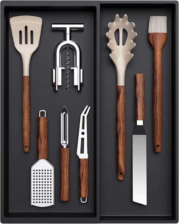 Lifewit Utensil Organizer for Kitchen Drawer, Expandable Cooking Silverware Tray, Adjustable Cutlery Flatware Holder, Plastic Spatula Tools Storage Divider, 12.9 x 16.1", Black