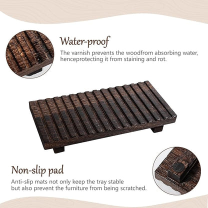 Bathroom Tray Rustic Farmhouse Bathroom Decor Wood Display Stand Riser Kitchen Soap Dish Holder for Vanity, Countertop, Sink, 10 * 4.5 Dark Brown