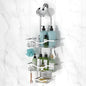 Shower Caddy Hanging Adjustable Shower Caddy, Rustproof Shower Organizer Extended Length Showers Caddy Over Shower Head with Hooks Soap Holder, Large Capacity Anti-Swing Bathroom Organizer, Silver