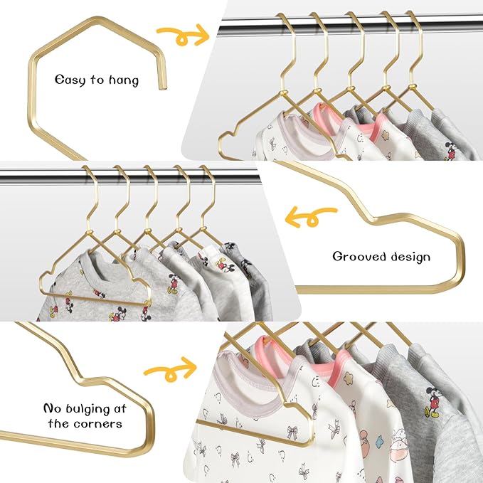 VWV Gold Aluminum Hangers, 20 Pack Baby Hangers，12.6 Inch Children Baby Hanger, Sturdy Metal Children Clothes Hangers for Wardrobe, Space-Saving Toddler Hanger