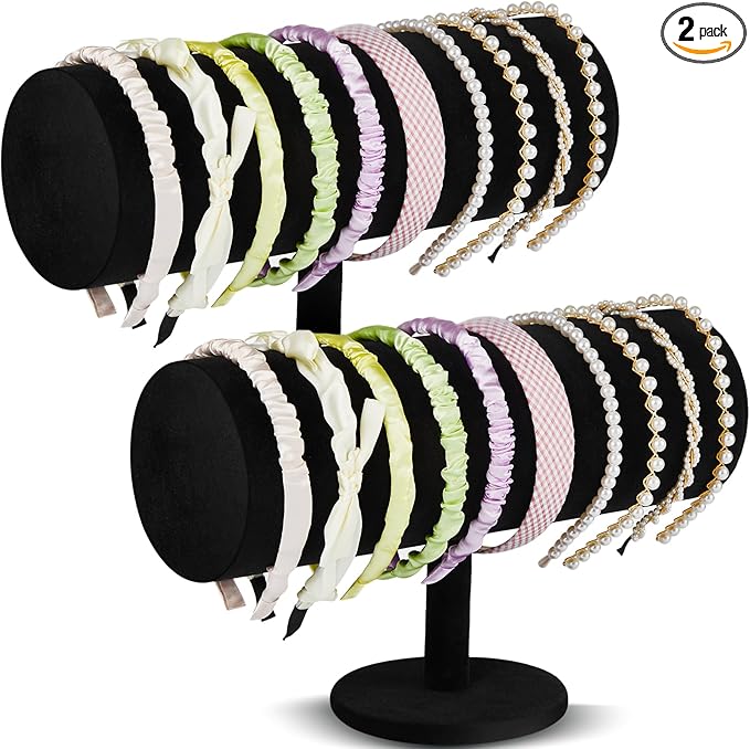 Wenqik 2 Pcs T Bar Headband Holder Velvet Headband Rack Organizer Hairband Earring Display Stand for Women(Black)