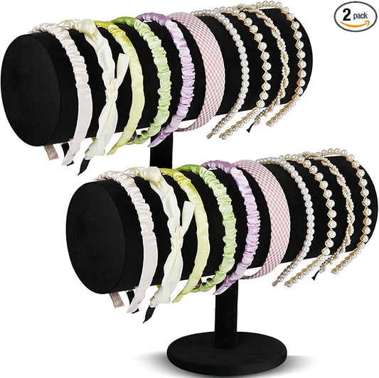 Wenqik 2 Pcs T Bar Headband Holder Velvet Headband Rack Organizer Hairband Earring Display Stand for Women(Black)