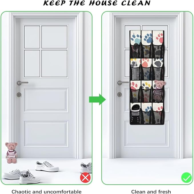 Generic Dog Paw Over Door Storage Organizer Wear-Resistant Over The Door Storage Organizer Laundry Space Saving Hanging Closet Organizer for Small Apartments College Dorm