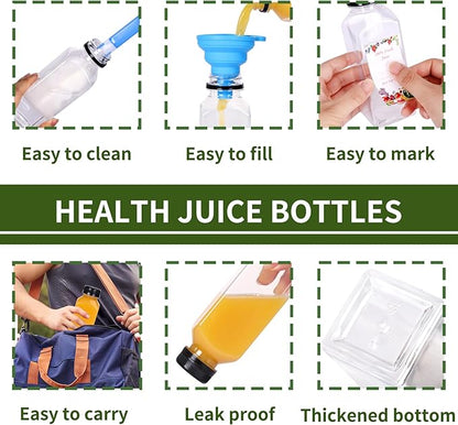 SUPERLELE 12pcs 12oz Plastic Juice Bottles with Caps, Clear Reusable Juice Containers with Lids for Juicing, Smoothie, Drinking and Other Beverages