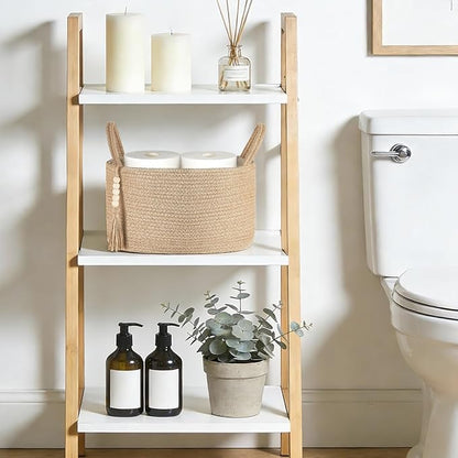 Mkono Storage Basket for Toilet Paper Boho Bathroom Decor Woven Rope Towels Toiletries Tray Organizer with Handles for Shelf Countertop Bedroom Living Room, Jute, 13" L x 10" W x 9" H