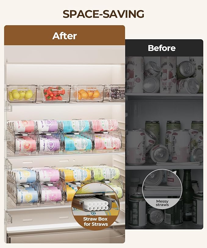 Drink Organizer for Fridge, Soda Can Organizer Dispenser for Refrigerator with Automatic Rolling,Organize Standard Size 11.15oz or 12oz Cans Drink,Save space for Fridge、Kitchen、countertop （2 pack）