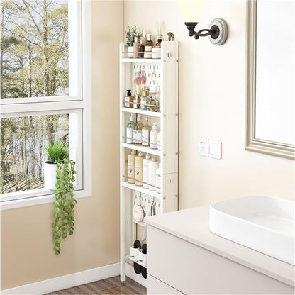 5 Tier Ultra Thin Behind Door Storage Rack Metal Organizer Narrow Storage Cabinet for Bathroom Entryway Lightweight(Black)