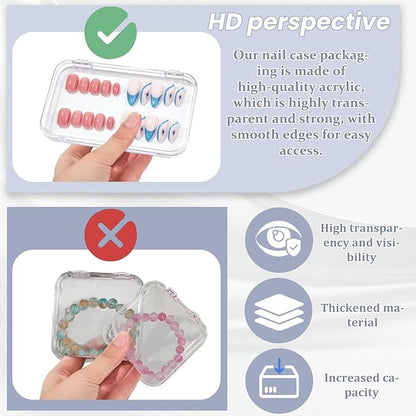 Press on nail storage Large Acrylic Nail Storage Box - Portable Versatile Organizer for Press - On Nails, Jewelry and More with 90 Pcs Adhesive Double Sided Tape 12 PCS