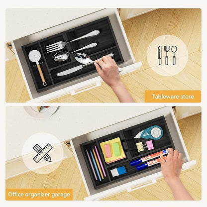 Yofidra Bamboo Silverware Organizer, 12.6 x 6.97 x 1.96 Inches Kitchen Utensil Drawer Organizer, Silverware Tray for Drawer with Fixed Slots for Spoons, Forks & Knives, Natural (Black)