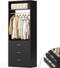 Besiost Freestanding 2FT Closet System with 3 Wood Drawers, 24" Closet Organizer System with Hanging Rod & Shelves, Walk-in Closet Systems for Small Closets, Black (24"L x 15" W x 80" H)