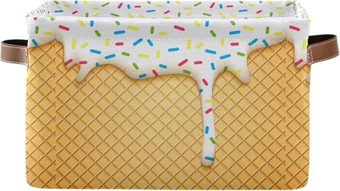 Ice Cream Cone Storage Bin - Large Canvas Basket - 15x11x9.5inch