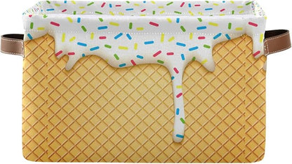 Ice Cream Cone Storage Bin - Large Canvas Basket - 15x11x9.5inch